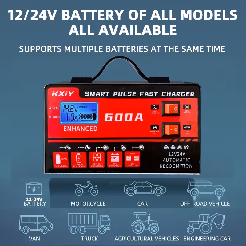Kixy 12V 24V smart battery charger with LCD screen