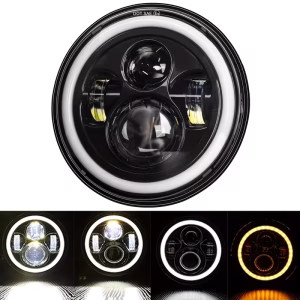 1pc 17.78cm LED Headlight Kit with Halo Ring, DRL, White & Yellow Angle Eyes