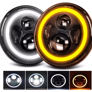 2pcs 17.78cm LED Headlight Kit with Halo Ring, DRL, White & Yellow Angle Eyes
