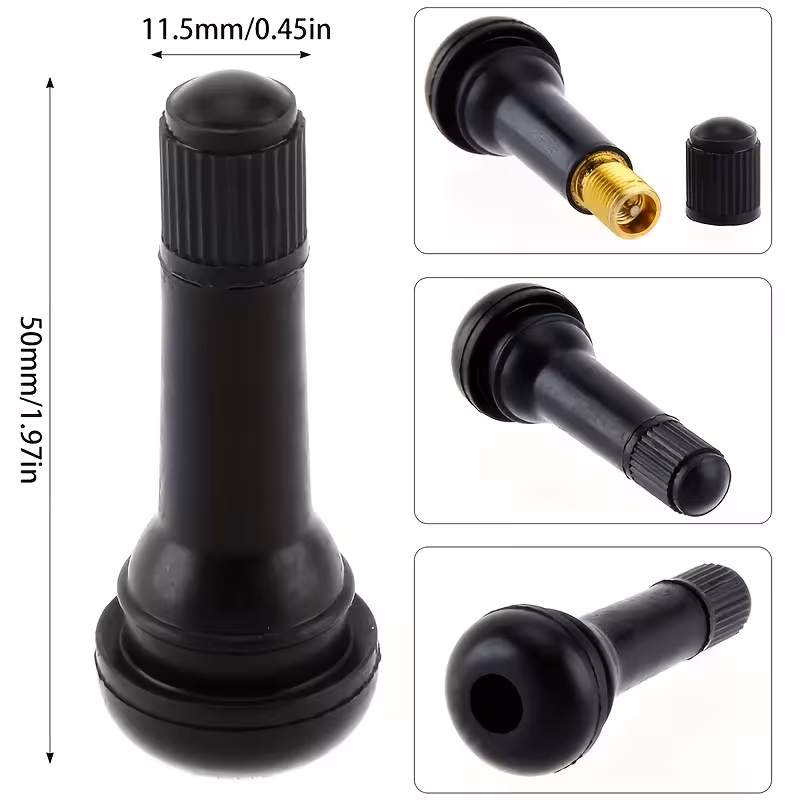 Upgraded Aluminium Black Rubber Snap-in Tire Valve Stem