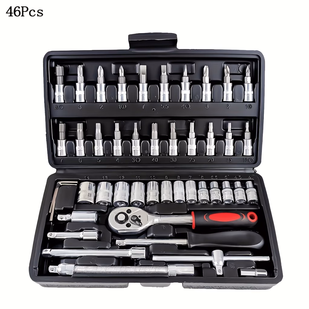 46pcs Heavy-Duty Metric Socket Wrench And Bit Holder Set
